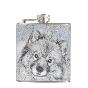 Keeshond Beth Painting - Niedliche Originalkunst d Flachmann