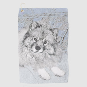 Keeshond Beth Painting - Niedliche Originalkunst d Golfhandtuch