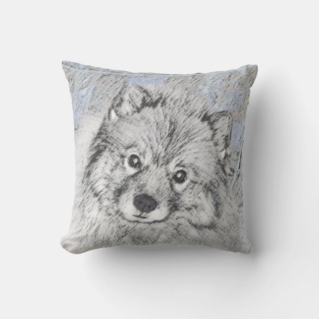 Keeshond Beth Painting - Niedliche Originalkunst d Kissen (Vorderseite)