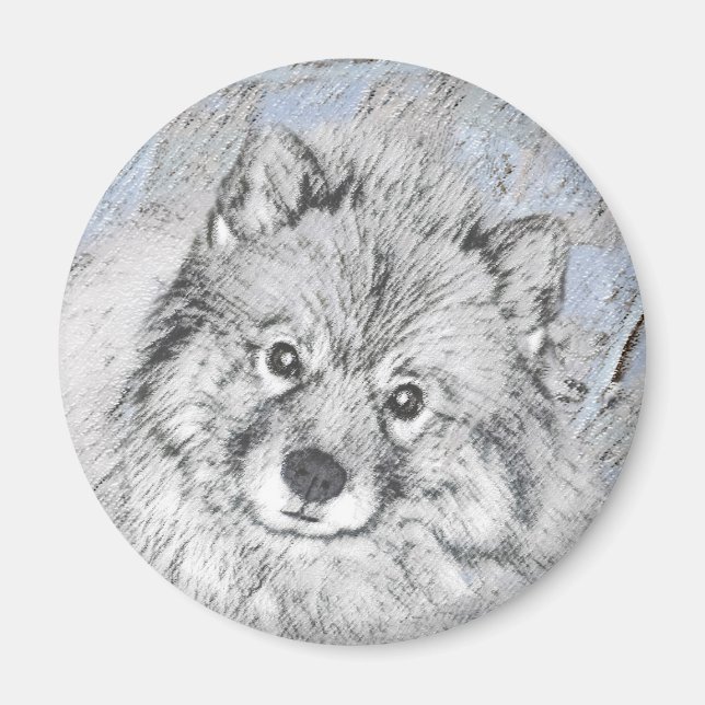 Keeshond Beth Painting - Niedliche Originalkunst d Magnet (Vorne)