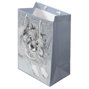 Keeshond Beth Painting - Niedliche Originalkunst d Mittlere Geschenktüte