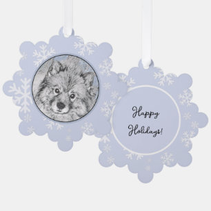 Keeshond Beth Painting - Niedliche Originalkunst d Ornament Karte