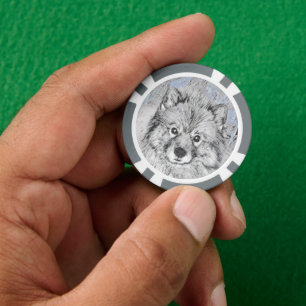 Keeshond Beth Painting - Niedliche Originalkunst d Pokerchips