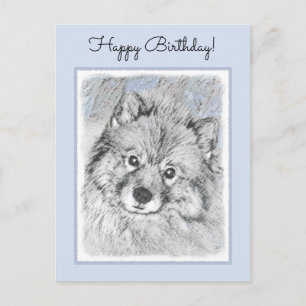 Keeshond Beth Painting - Niedliche Originalkunst d Postkarte