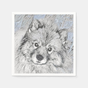 Keeshond Beth Painting - Niedliche Originalkunst d Serviette