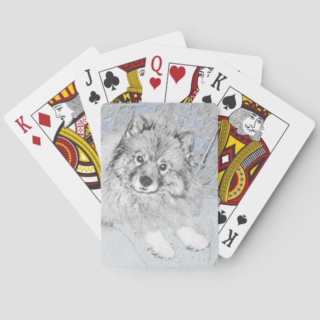 Keeshond Beth Painting - Niedliche Originalkunst d Spielkarten (Rückseite)