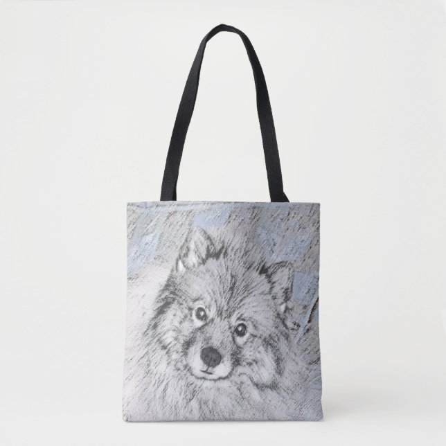 Keeshond Beth Painting - Niedliche Originalkunst d Tasche (Vorderseite)