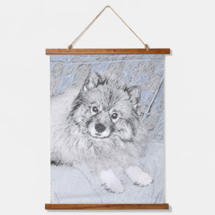 Keeshond Beth Painting - Niedliche Originalkunst d Wandteppich Mit Holzrahmen