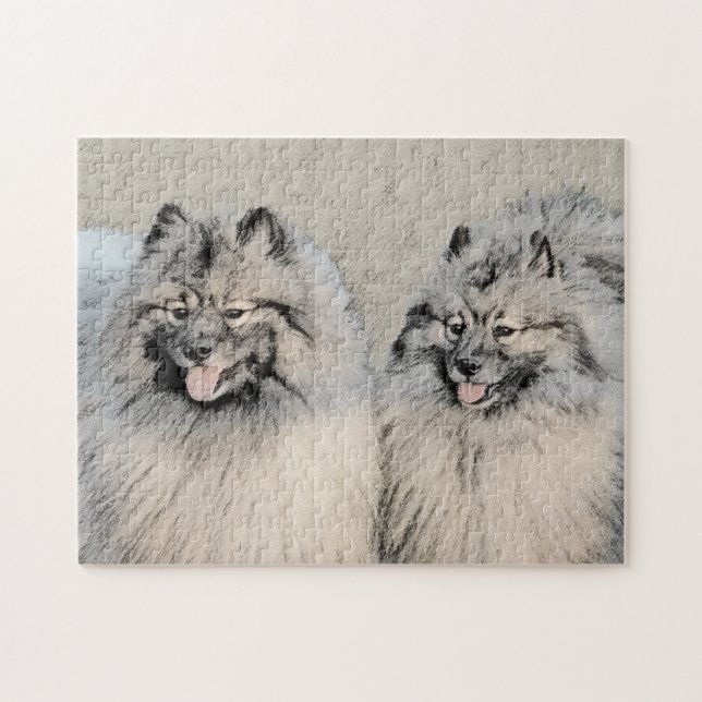 Keeshond Brothers Painting - Original Dog Art (Horizontal)
