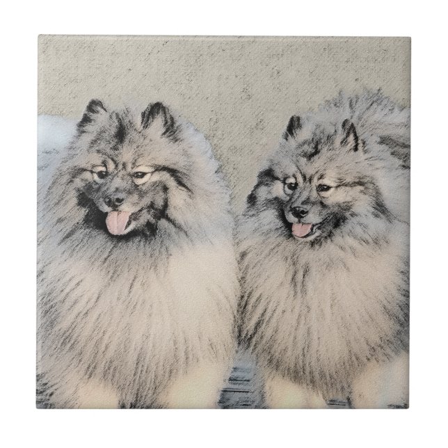 Keeshond Brothers Painting - Original Dog Art Fliese (Vorderseite)