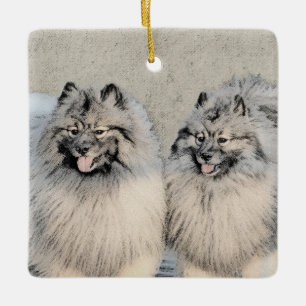 Keeshond Brothers Painting - Original Dog Art Keramikornament