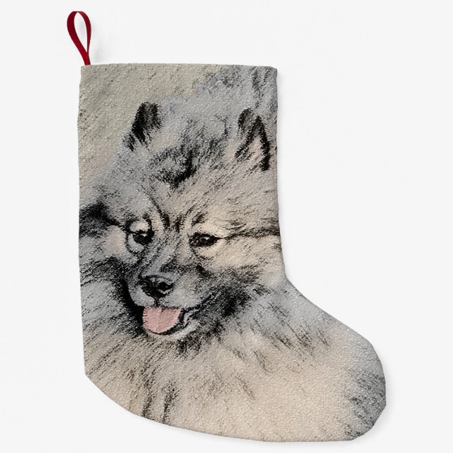 Keeshond Brothers Painting - Original Dog Art Kleiner Weihnachtsstrumpf (Vorderseite)