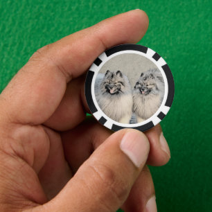 Keeshond Brothers Painting - Original Dog Art Pokerchips