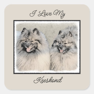 Keeshond Brothers Painting - Original Dog Art Quadratischer Aufkleber