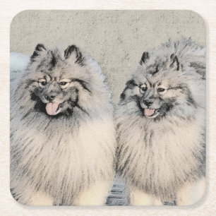 Keeshond Brothers Painting - Original Dog Art Rechteckiger Pappuntersetzer