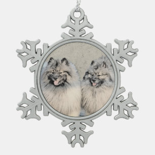 Keeshond Brothers Painting - Original Dog Art Schneeflocken Zinn-Ornament