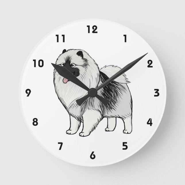Keeshond Cartoon Dog Runde Wanduhr (Vorderseite)