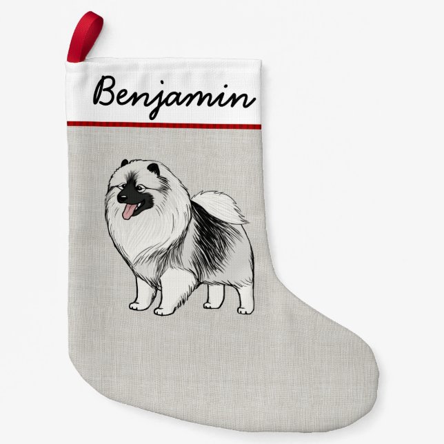 Keeshond-Cartoon-Hund niedlicher Keesie Kleiner Weihnachtsstrumpf (Vorderseite)