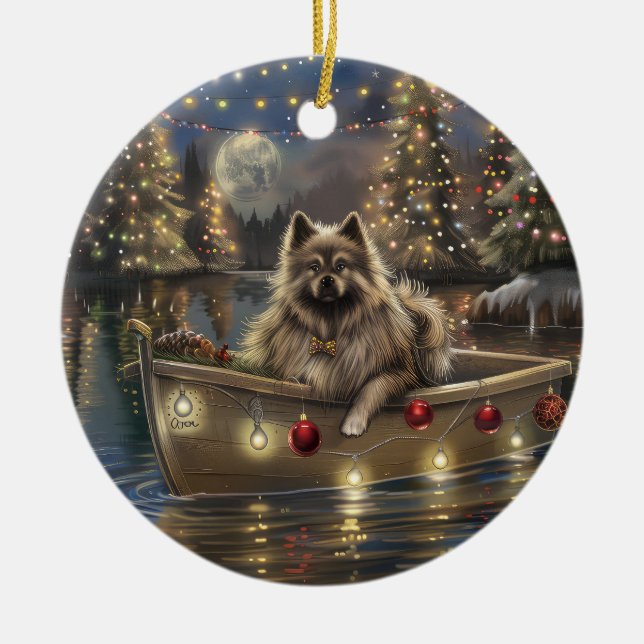 Keeshond Christmas Festive Voyage Keramik Ornament (Vorne)
