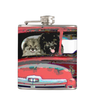 Keeshond Christmas Old Truck Malerei Hund Art Flachmann