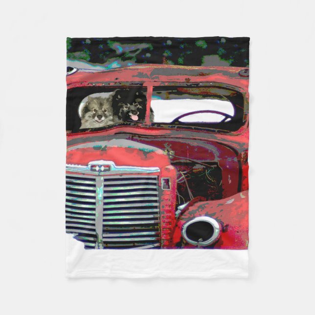 Keeshond Christmas Old Truck Malerei Hund Art Fleecedecke (Vorderseite)