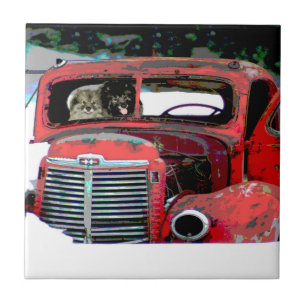 Keeshond Christmas Old Truck Malerei Hund Art Fliese