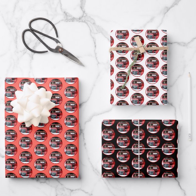 Keeshond Christmas Old Truck Malerei Hund Art Geschenkpapier Set (Vorderseite)