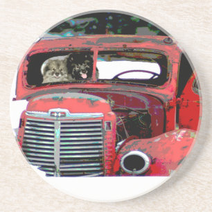 Keeshond Christmas Old Truck Malerei Hund Art Getränkeuntersetzer