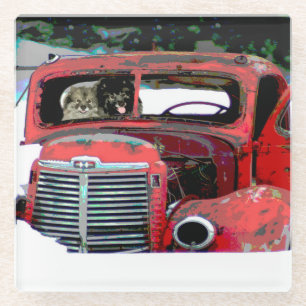 Keeshond Christmas Old Truck Malerei Hund Art Glasuntersetzer