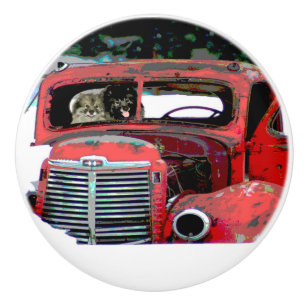Keeshond Christmas Old Truck Malerei Hund Art Keramikknauf
