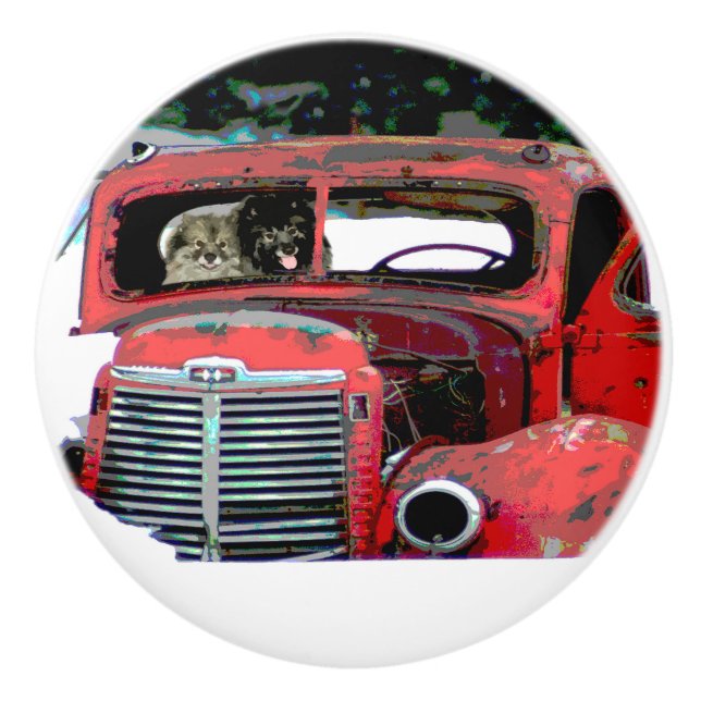 Keeshond Christmas Old Truck Malerei Hund Art Keramikknauf (Vorderseite)