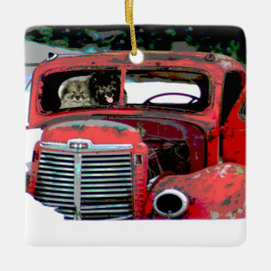 Keeshond Christmas Old Truck Malerei Hund Art Keramikornament