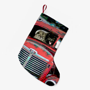 Keeshond Christmas Old Truck Malerei Hund Art Kleiner Weihnachtsstrumpf