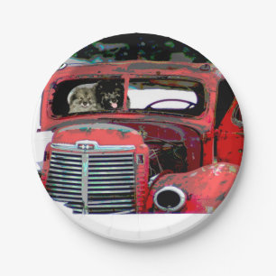 Keeshond Christmas Old Truck Malerei Hund Art Pappteller