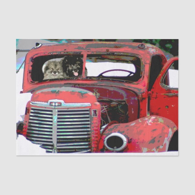Keeshond Christmas Old Truck Malerei Hund Art Seidenpapier (Vorderseite)