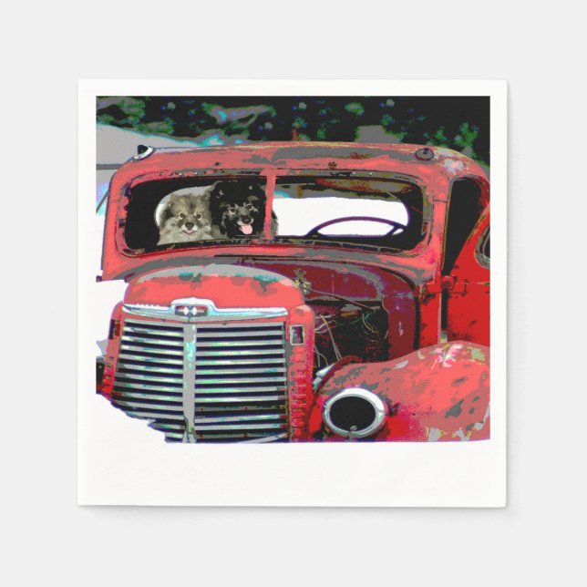 Keeshond Christmas Old Truck Malerei Hund Art Serviette (Vorderseite)