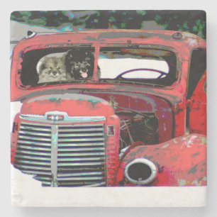 Keeshond Christmas Old Truck Malerei Hund Art Steinuntersetzer