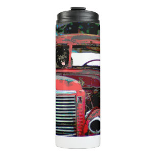 Keeshond Christmas Old Truck Malerei Hund Art Thermosbecher