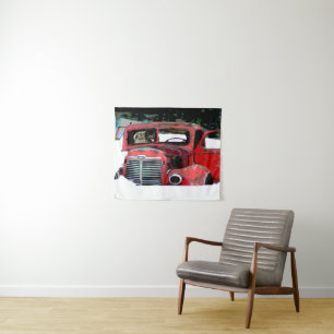 Keeshond Christmas Old Truck Malerei Hund Art Wandteppich