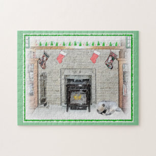 Keeshond Christmas Puppy Dog von Fireplace Paintin