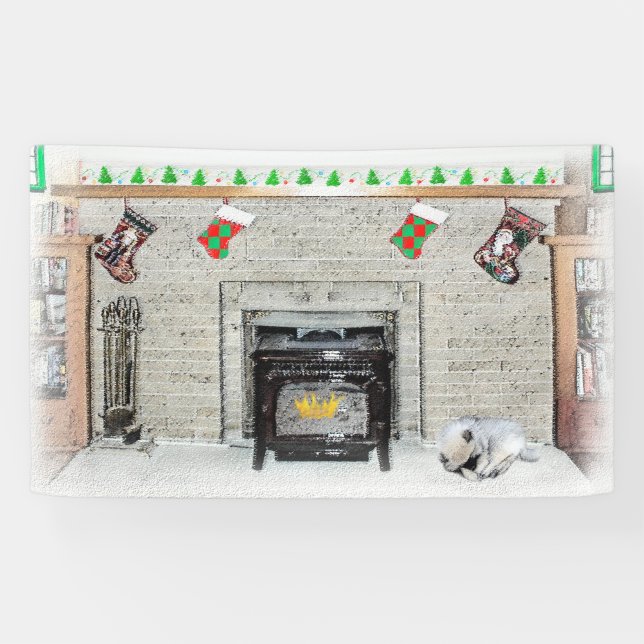 Keeshond Christmas Puppy Dog von Fireplace Paintin Banner (Horizontal)