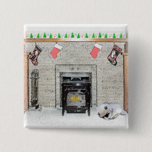 Keeshond Christmas Puppy Dog von Fireplace Paintin Button