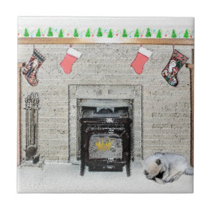 Keeshond Christmas Puppy Dog von Fireplace Paintin Fliese