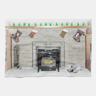 Keeshond Christmas Puppy Dog von Fireplace Paintin Geschirrtuch