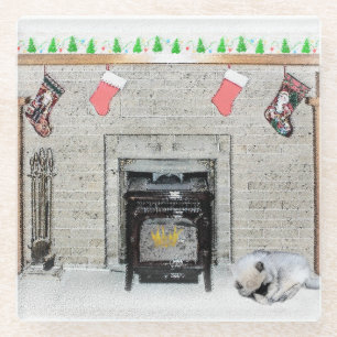Keeshond Christmas Puppy Dog von Fireplace Paintin Glasuntersetzer