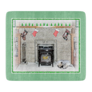 Keeshond Christmas Puppy Dog von Fireplace Paintin Schneidebrett