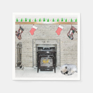 Keeshond Christmas Puppy Dog von Fireplace Paintin Serviette