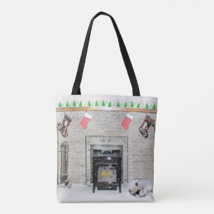 Keeshond Christmas Puppy Dog von Fireplace Paintin Tasche