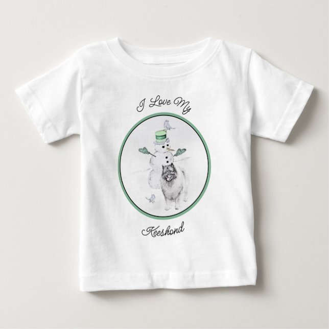 Keeshond Christmas Snowman Painting Dog Art Baby T-shirt (Vorderseite)
