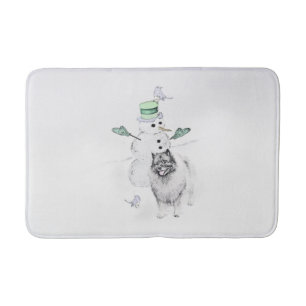 Keeshond Christmas Snowman Painting Dog Art Badematte